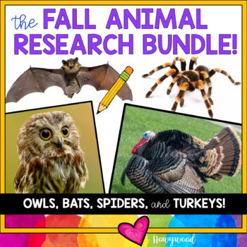 FALL ANIMAL RESEARCH BUNDLE! Owls , Bats , Spiders , & Turkeys