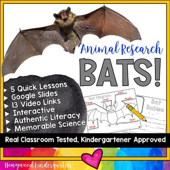 BATS . 5 Animal Research Lessons w/ Video Clips: Science, Literacy, Writing, FUN