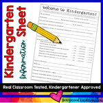 Back to School Kindergarten Information Sheet for Parents to Complete