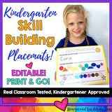Kindergarten skill practice placemat: name , colors , shapes , numbers , letters