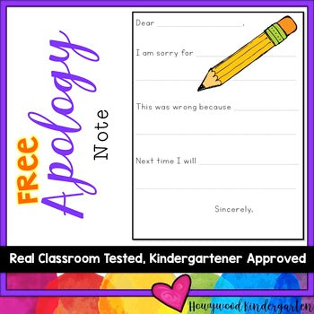 FREE Apology Note.. Help manage conflict, teach responsibility, kindness & more