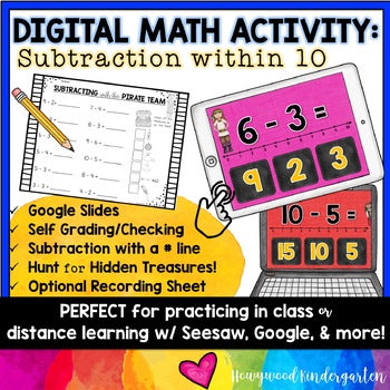 Digital Math Activity SUBTRACTION within 10 for Google Seesaw Distance or Class