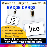 Wear, Say, Learn Badge Cards for Letters, Sounds, Sight Words, Numbers, Shapes