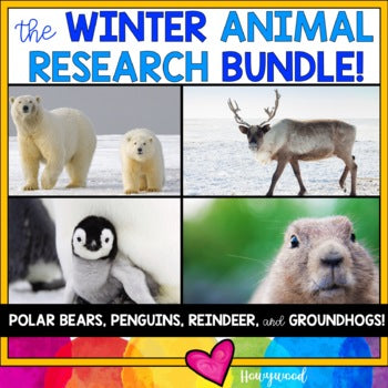 Winter Animal Research Bundle : Reindeer, Polar Bears, Penguins, & Groundhogs